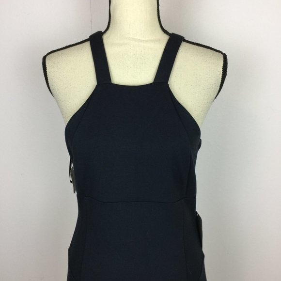 NWT Felicity and Coco Sheath Dress Sz L Womans Navy Knit Halter Neck Sleeveless - Picture 2 of 12